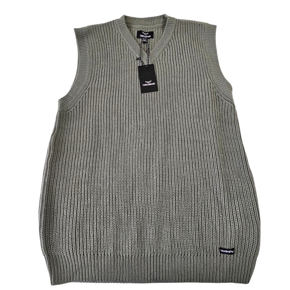 Threadbare Womens Olive Green V-neck Knit Vest XL NEW (OTHER) Preppy Office